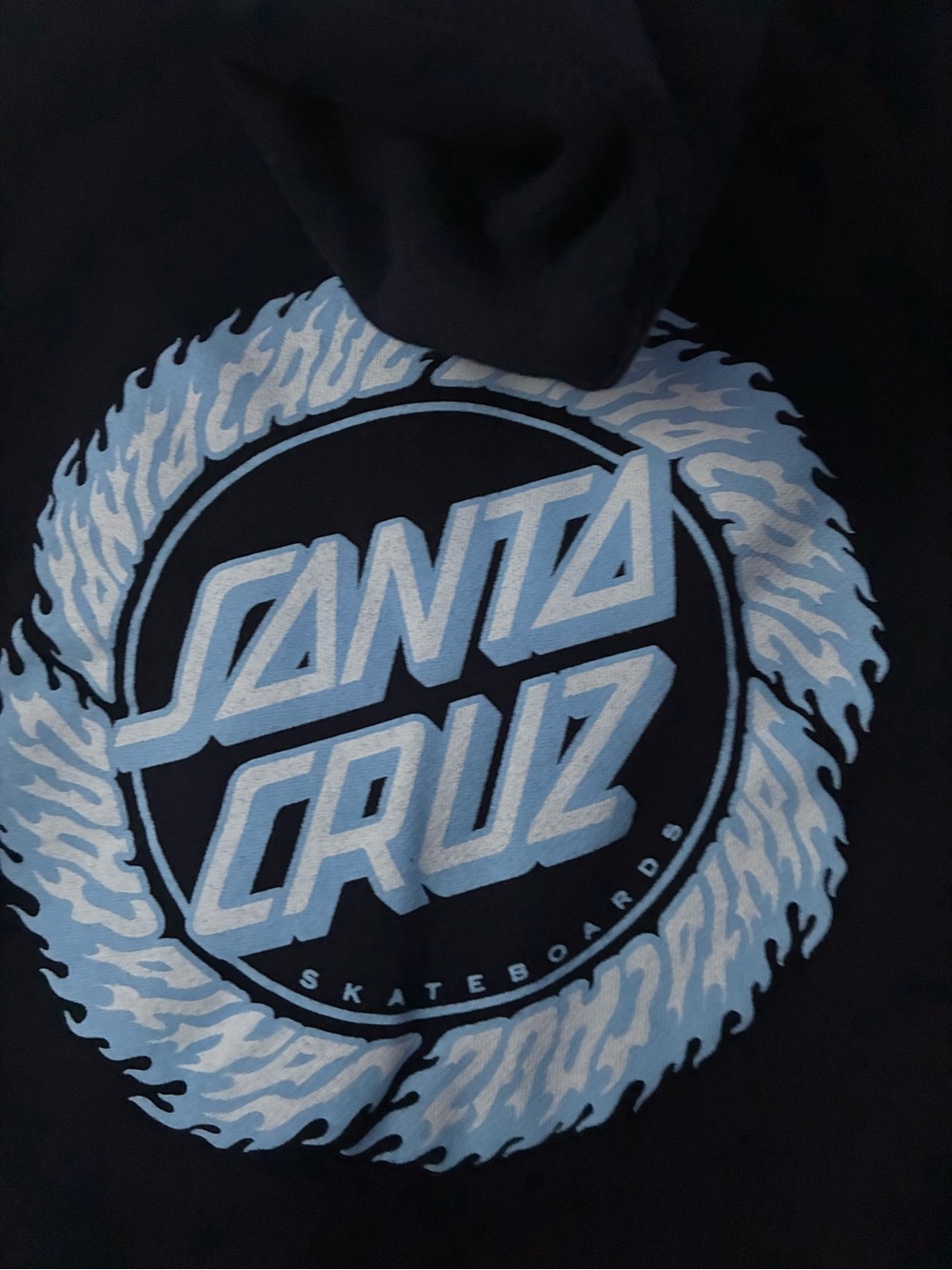 Santa Cruz Skateboards Men’s Black Crewneck with Light Blue Logo